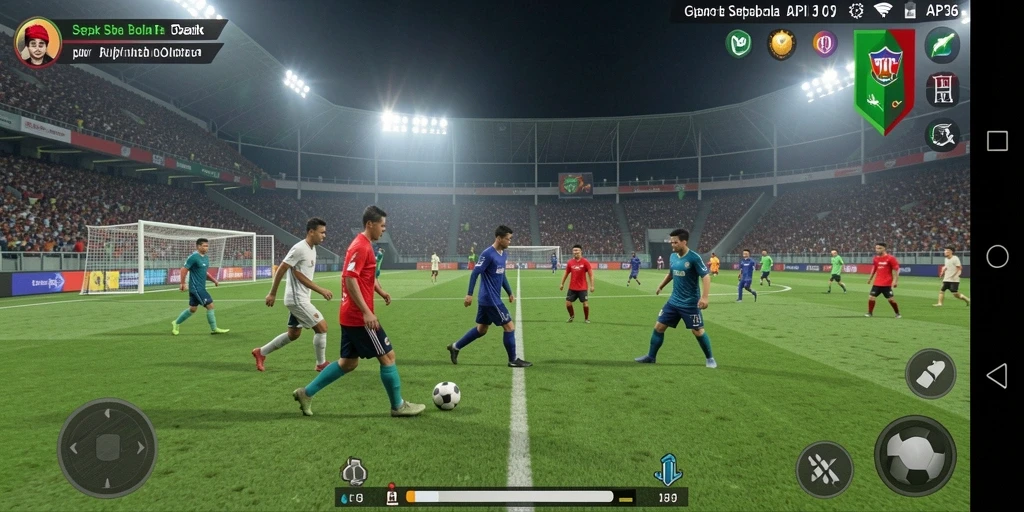 Screenshot menampilkan aksi seru dalam permainan sepak bola.