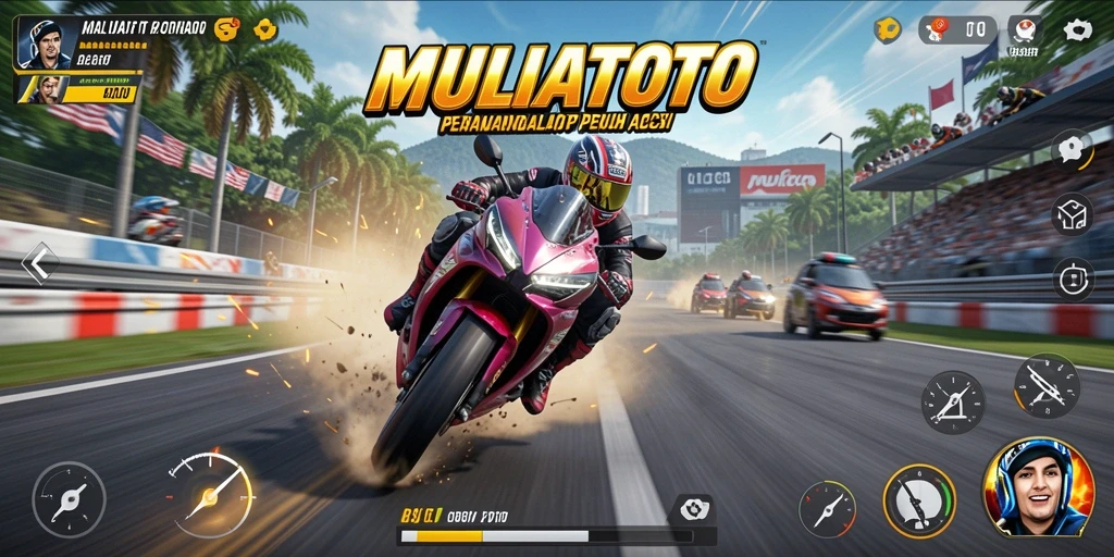 Tampilan gameplay MULIATOTO yang mendebarkan dan penuh aksi balap motor.